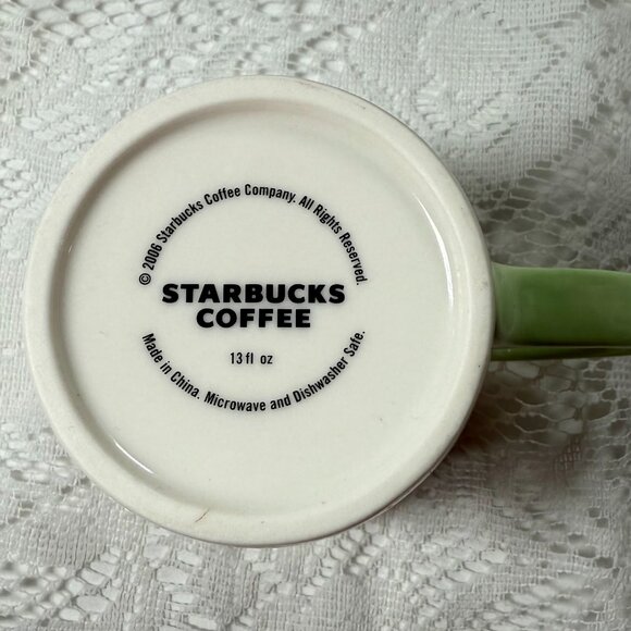 Starbucks 2006 Coffee Mug - Pink, Purple Floral, Green Handle & Interior - Picture 4 of 4